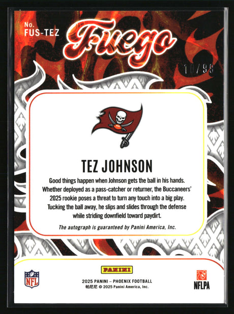 Tez Johnson 2025 Panini Phoenix Fuego Signatures Pyramids Prizm #FUS-TEZ #/99