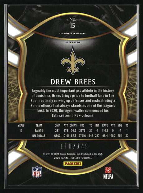 Drew Brees 2020 Panini Select Maroon Prizm #15 #/149