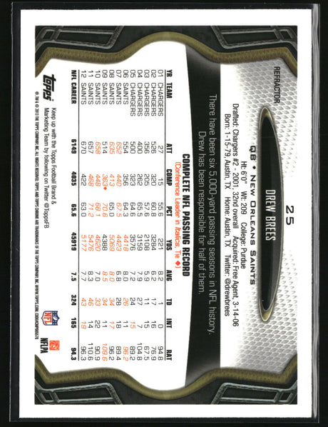 Drew Brees 2013 Topps Chrome Orange Refractors #25
