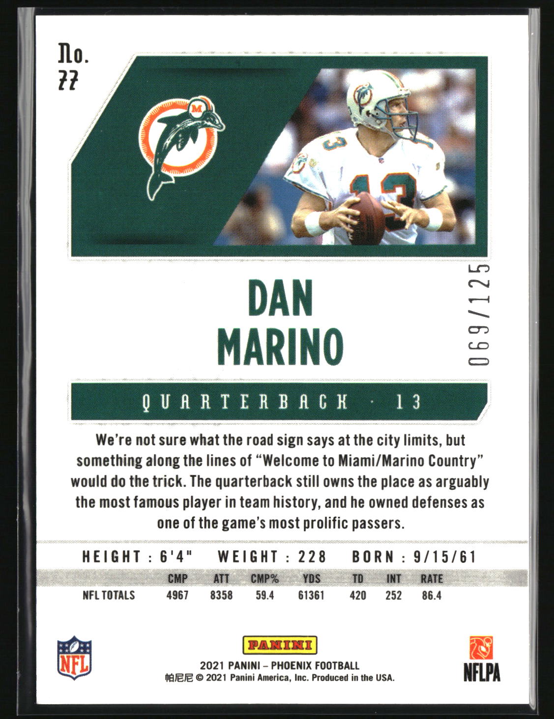 Dan Marino 2021 Panini Phoenix Purple #77 #/125