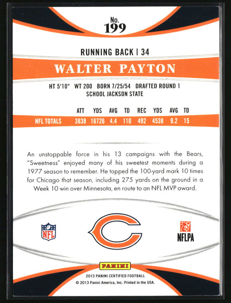 Walter Payton 2013 Panini Certified Mirror Red #199 #/250