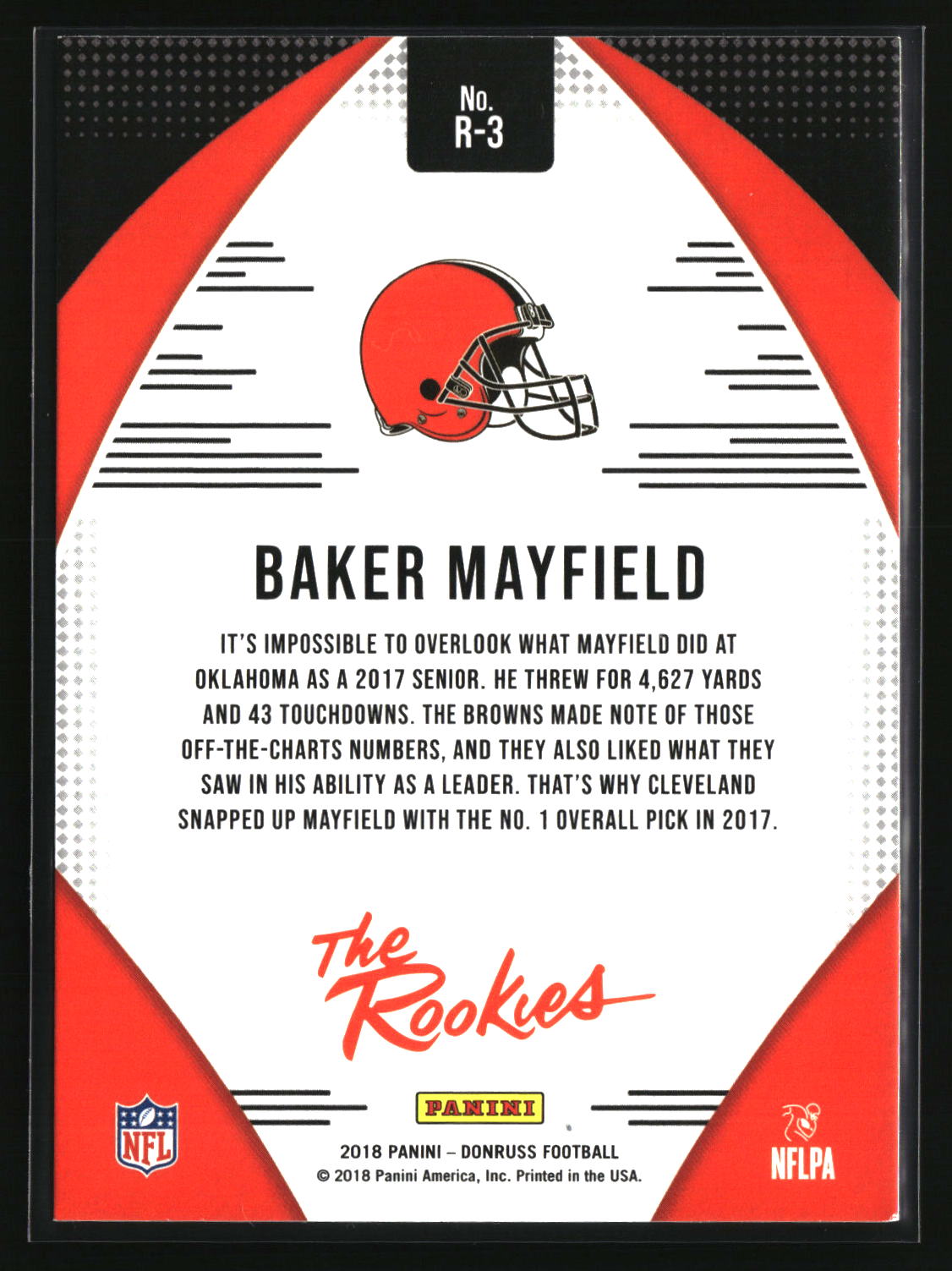 Baker Mayfield 2018 Donruss The Rookies #R-3