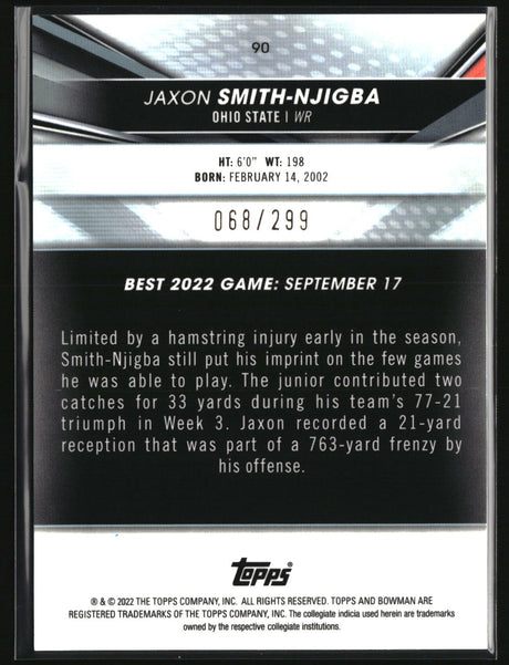 Jaxon Smith-Njigba 2022-23 Bowman's Best University Mini Diamond #90 #/299
