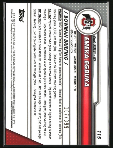 Emeka Egbuka 2023 Bowman U Chrome Purple Mini-Diamond Refractor #115 #/399