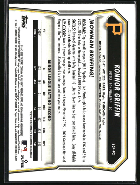 Konnor Griffin 2026 Bowman Chrome Prospects Mini Diamond #BCP-92