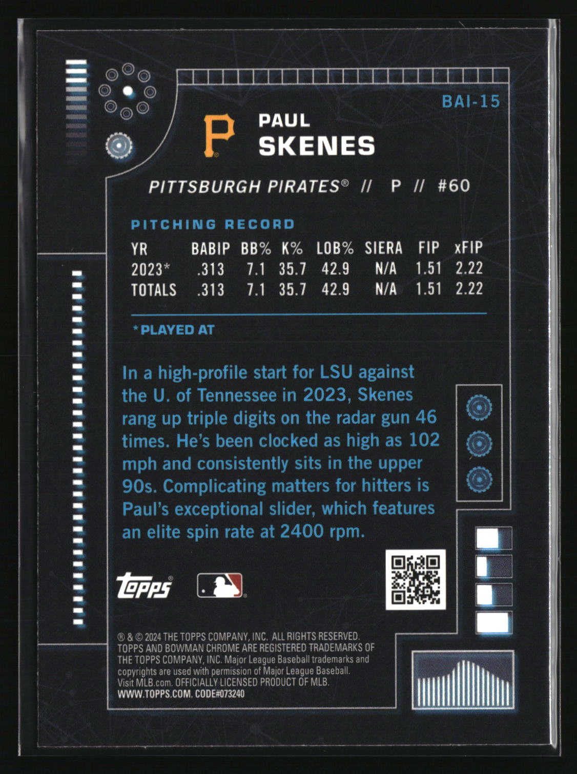 Paul Skenes 2024 Bowman Bowman A.I. #BAI-15