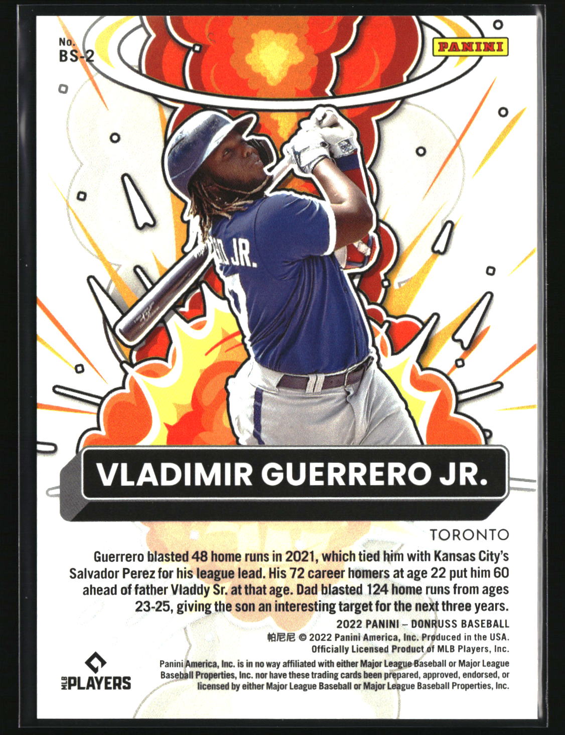 Vladimir Guerrero Jr. 2022 Donruss Bomb Squad Silver #BS-2 #/349