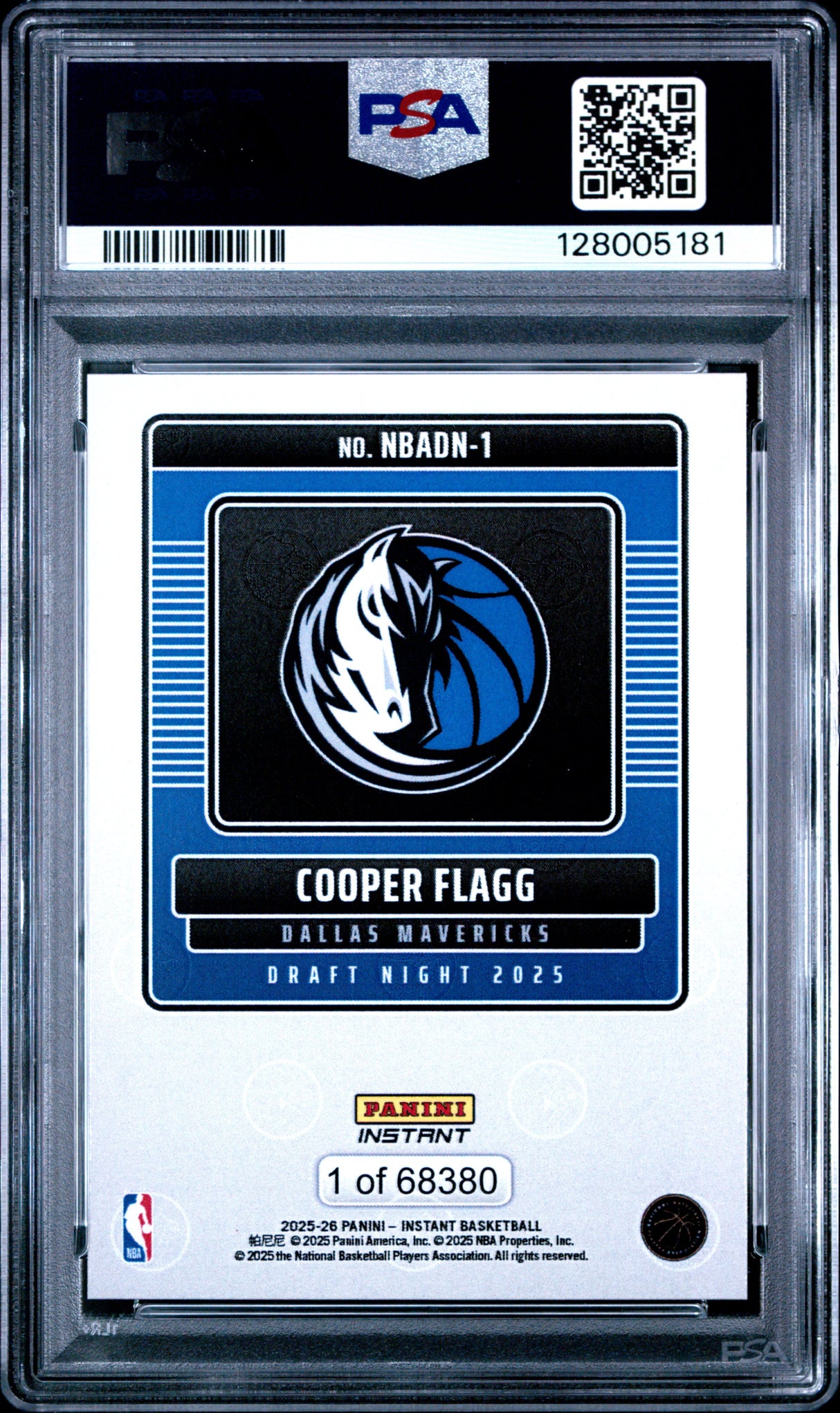Cooper Flagg 2025 Panini Instant NBA Draft Night #NBADN-1 PSA 9