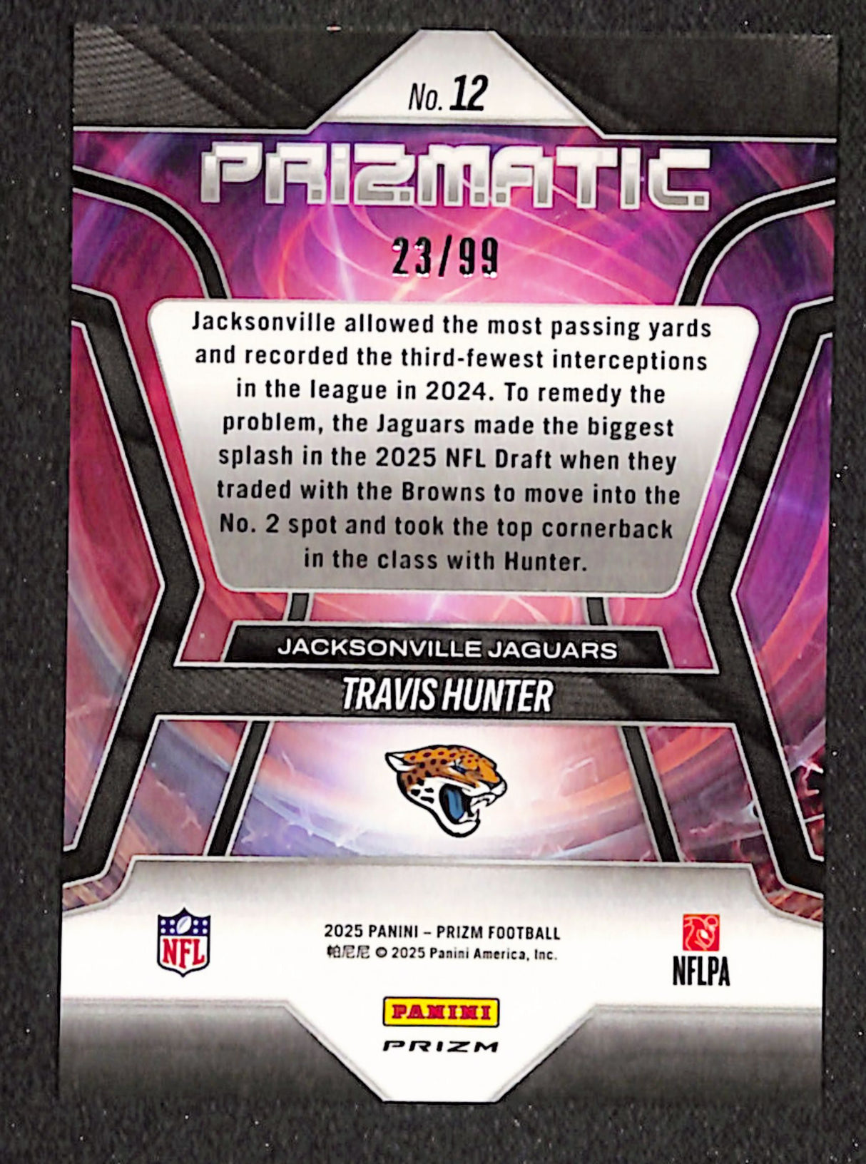 Travis Hunter 2025 Panini Prizm Prizmatic Blue Ice #12 #/99