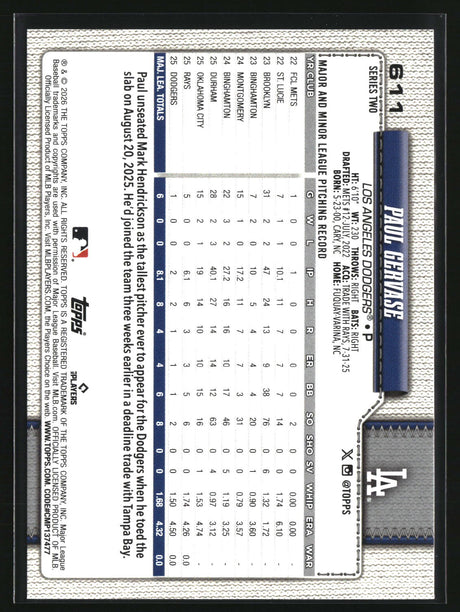 Paul Gervase 2026 Topps #611