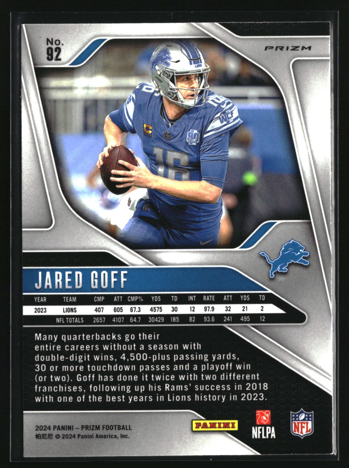 Jared Goff 2024 Panini Prizm Black and White Checker #92