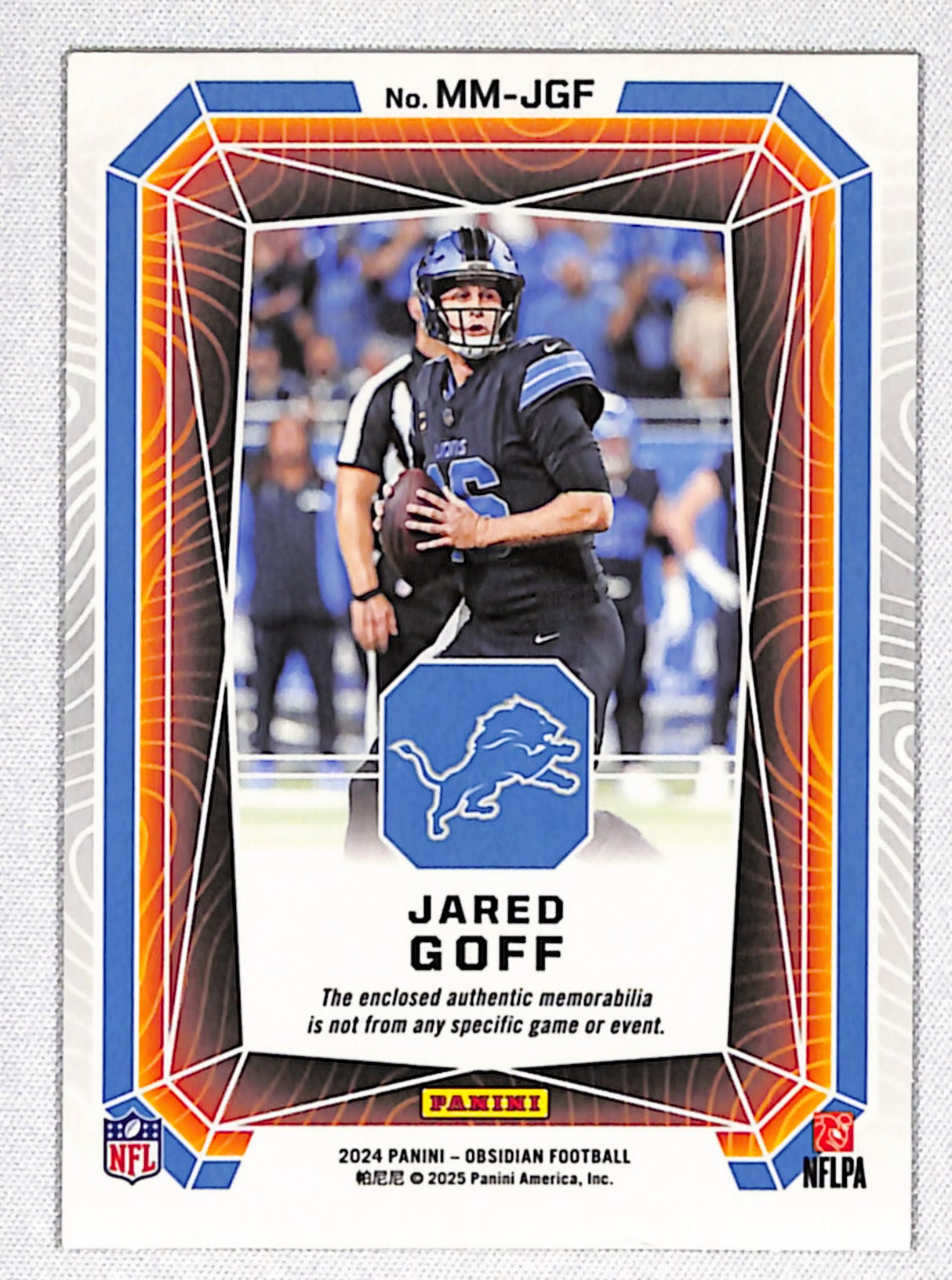 Jared Goff 2024 Panini Obsidian Magmatic Memorabilia #MM-JGF