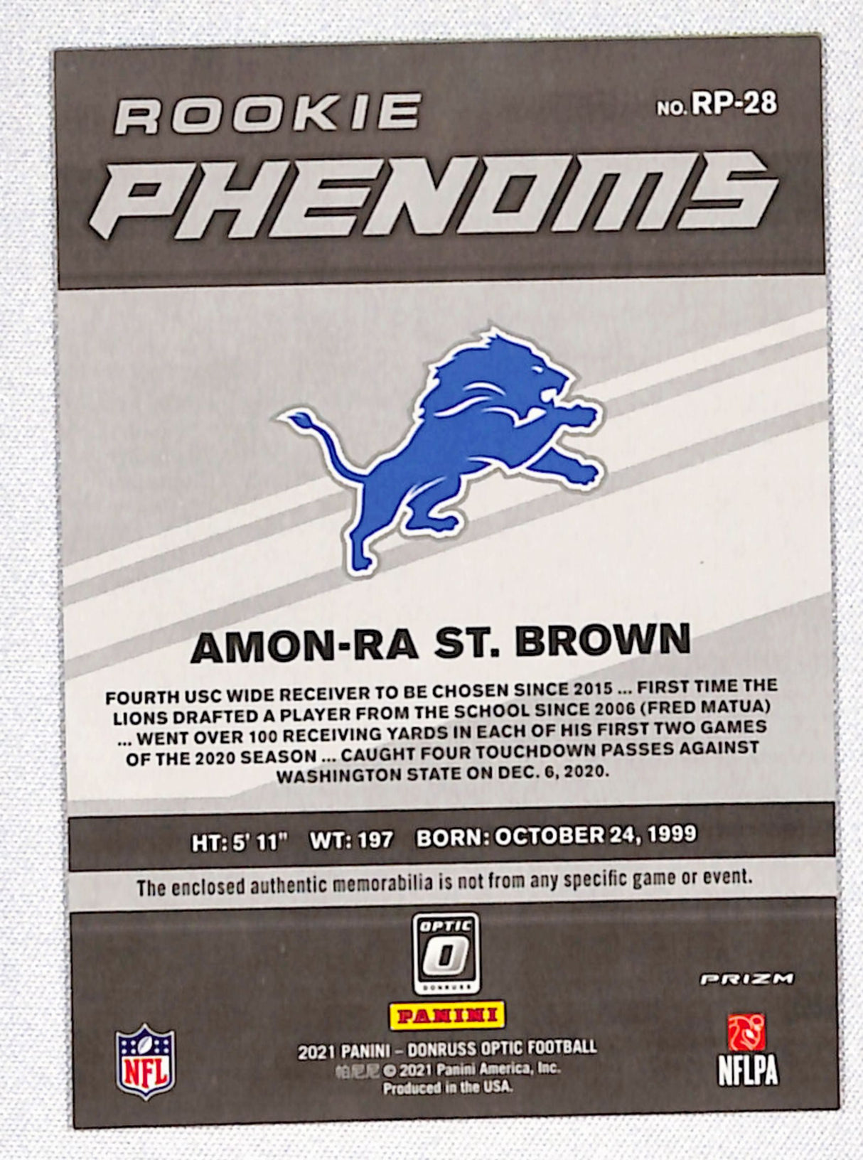 Amon-Ra St. Brown 2021 Donruss Optic Rookie Phenoms Blue Hyper #RP-28