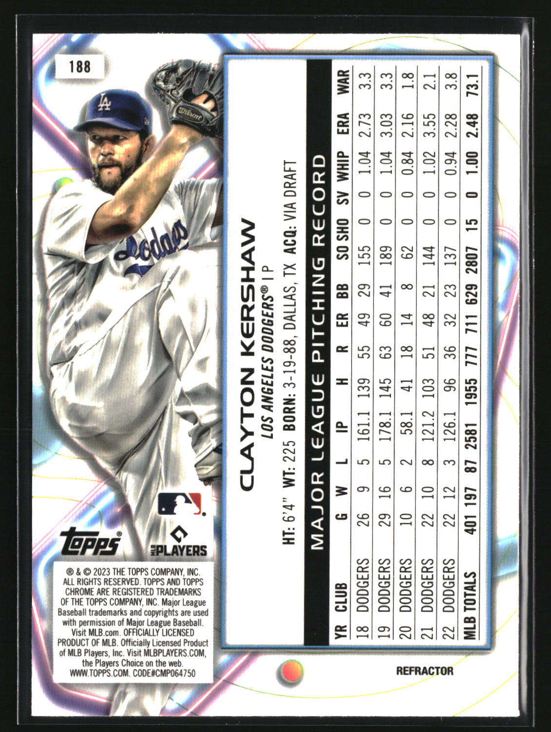 Clayton Kershaw 2023 Topps Chrome Cosmic Refractor #188