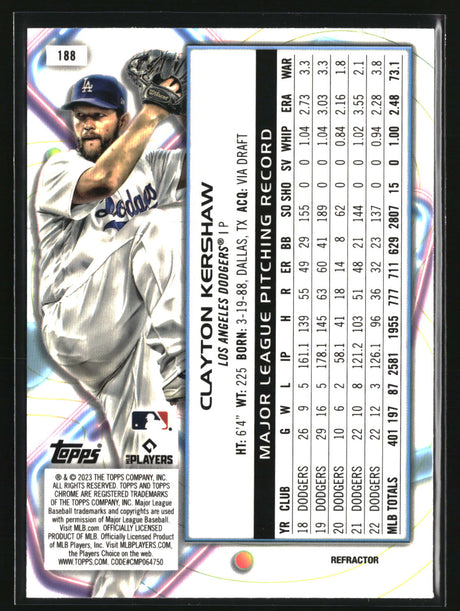Clayton Kershaw 2023 Topps Chrome Cosmic Refractor #188