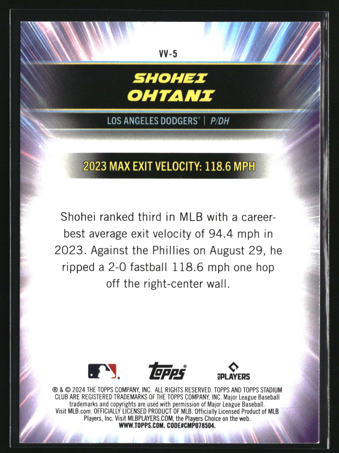 Shohei Ohtani 2024 Stadium Club Virtuosos of Velocity #VV-5