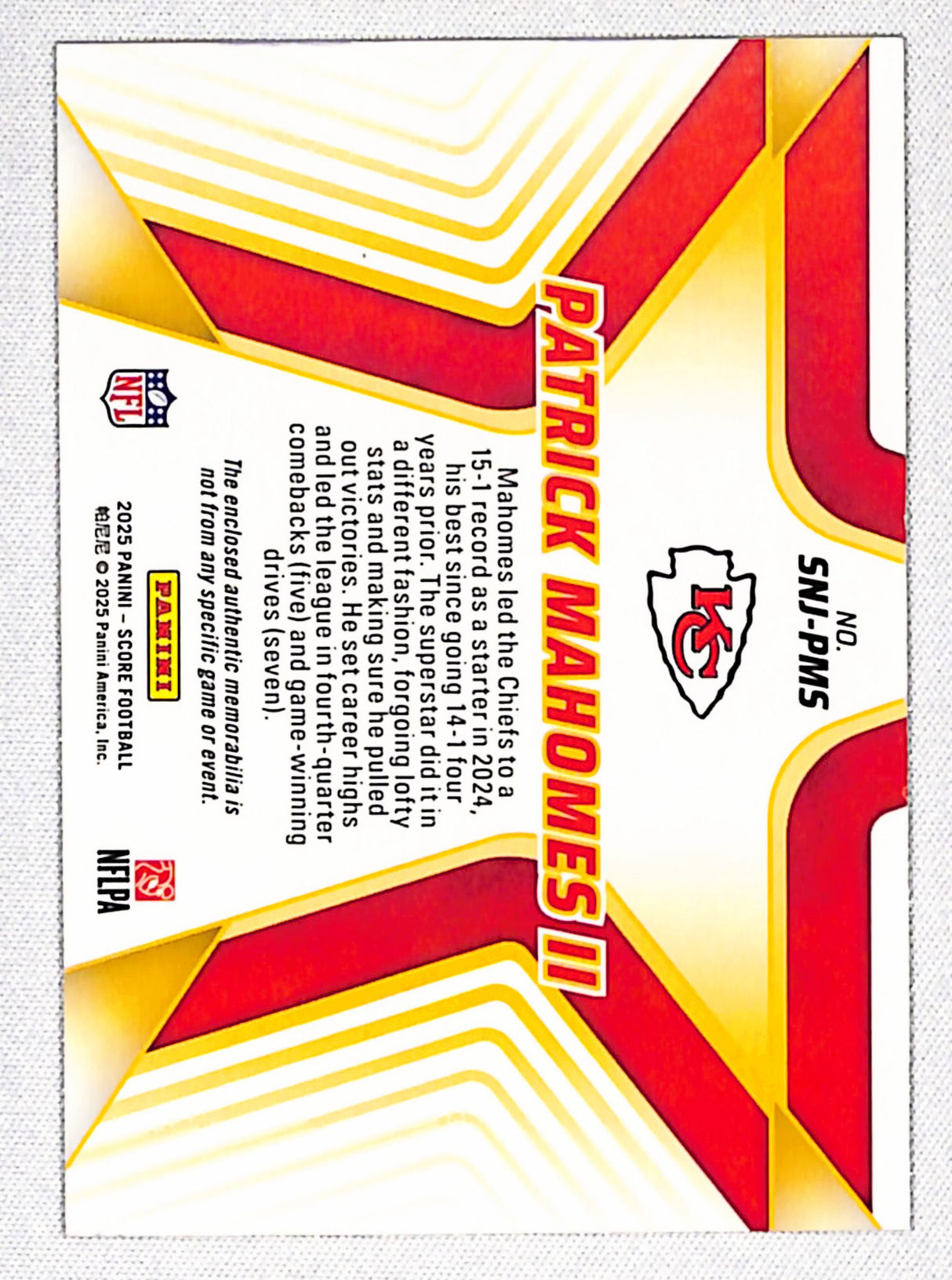 Patrick Mahomes II 2025 Score Stars of the NFL Jerseys #SNJ-PMS