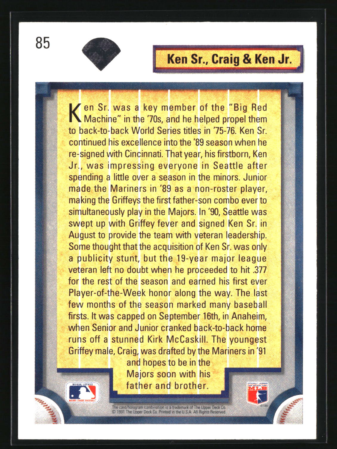 Ken Sr., Craig &amp; Ken Jr. 1992 Upper Deck #85