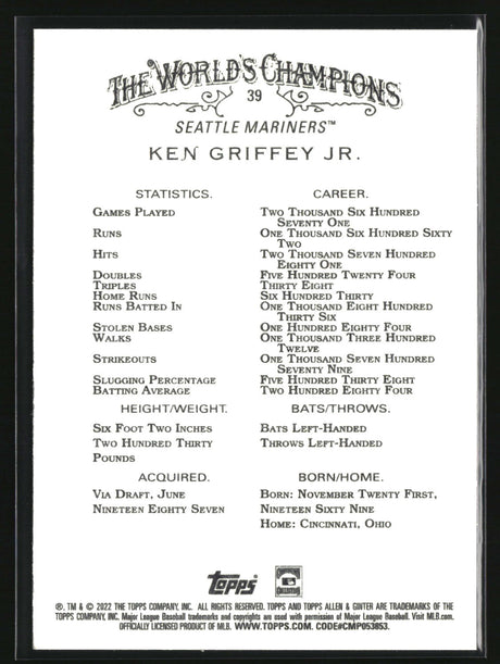 Ken Griffey Jr. 2022 Topps Allen & Ginter #39