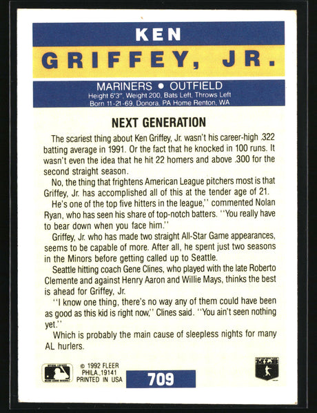 Ken Griffey, Jr. 1992 Fleer #709