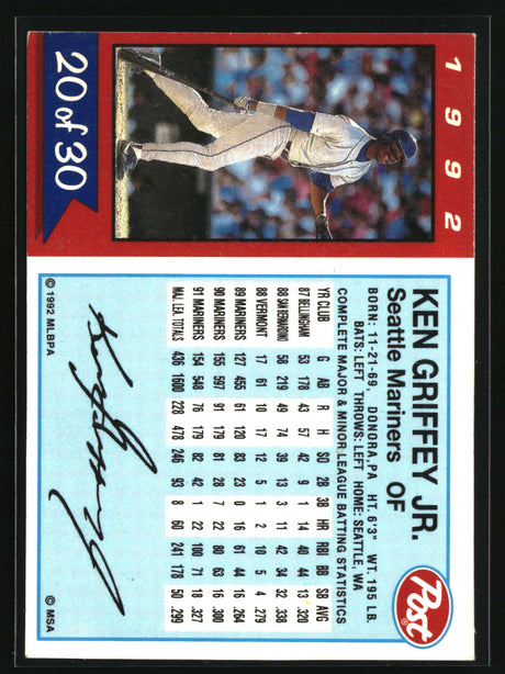 Ken Griffey Jr. 1992 Post Cereal #20