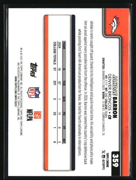 Jahdae Barron 2025 Topps Chrome #359