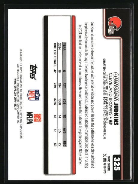 Quinshon Judkins 2025 Topps Chrome #325