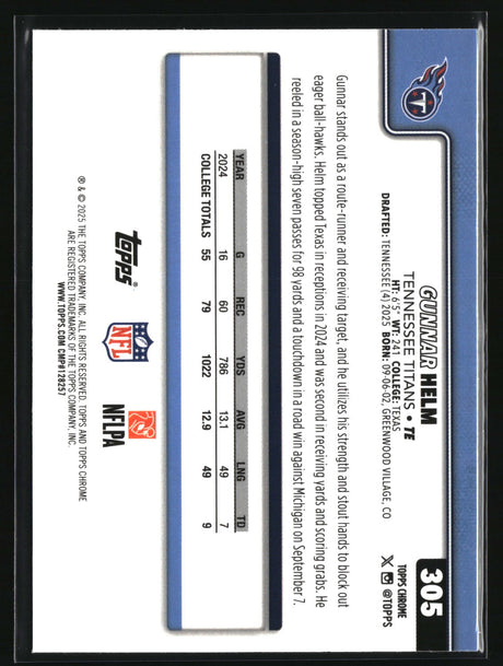 Gunnar Helm 2025 Topps Chrome #305