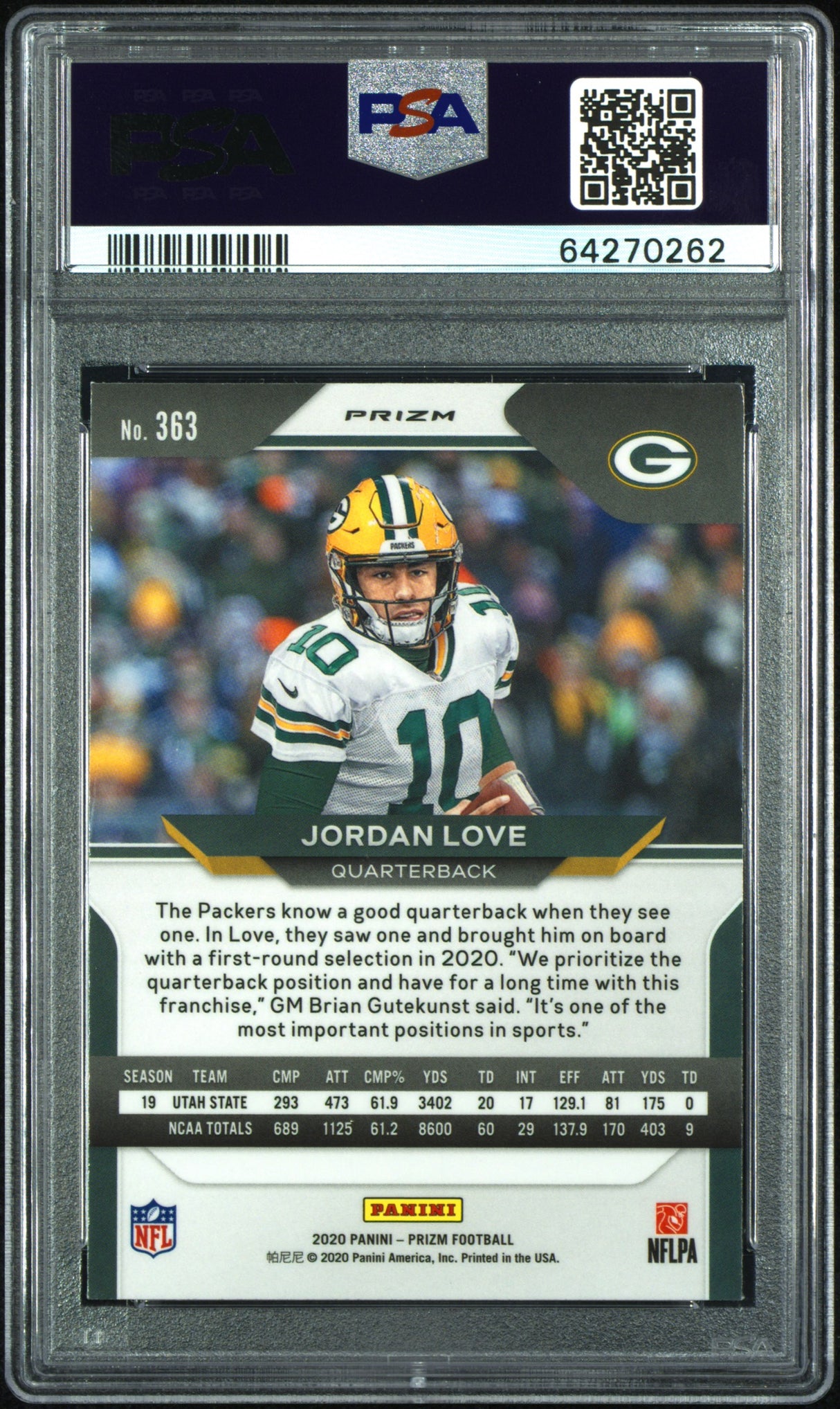 Jordan Love 2020 Panini Prizm Prizm Lazer #363 PSA 10