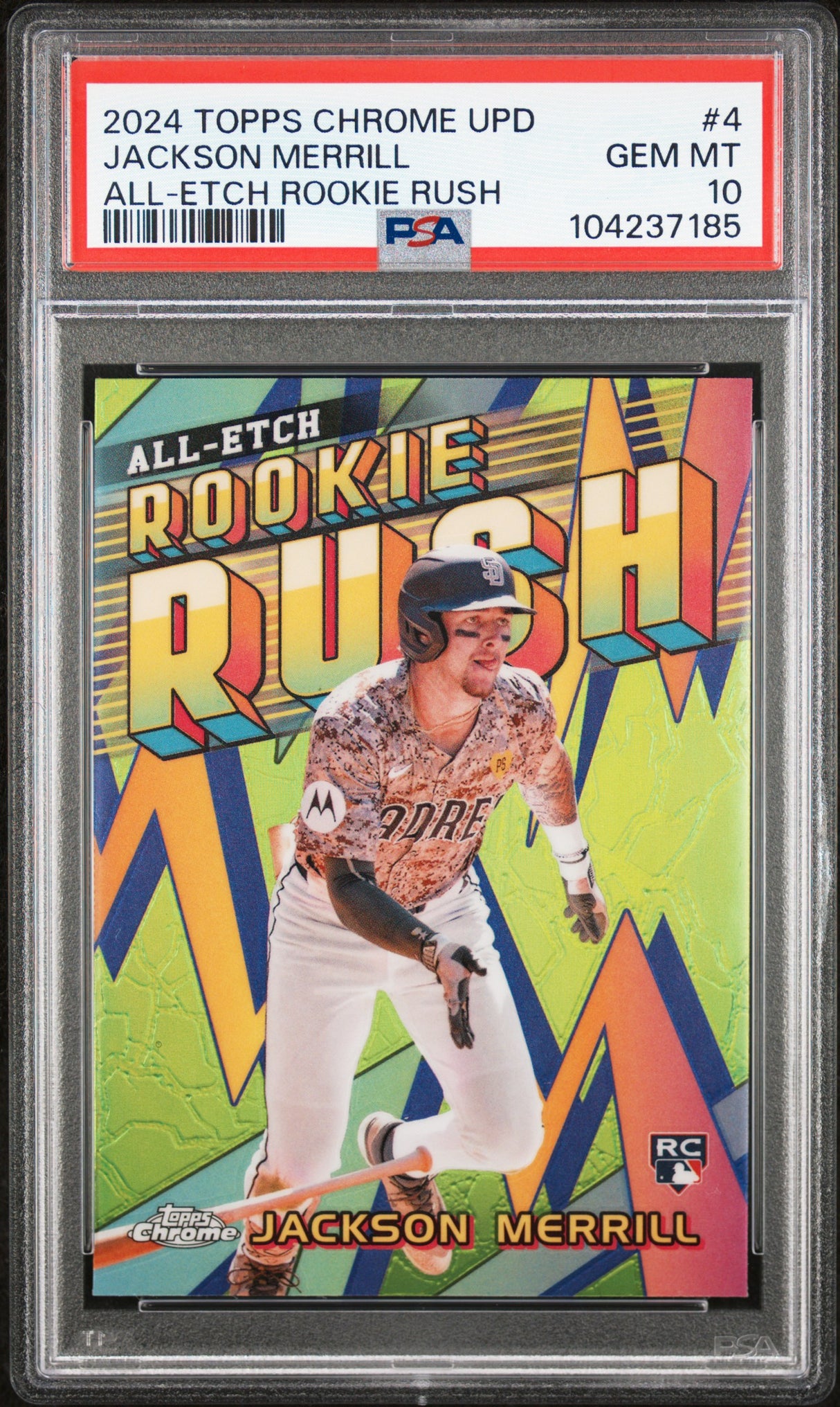 Jackson Merrill 2024 Topps Chrome Upd All-Etch Rookie Rush #CAERU-4 PSA 10