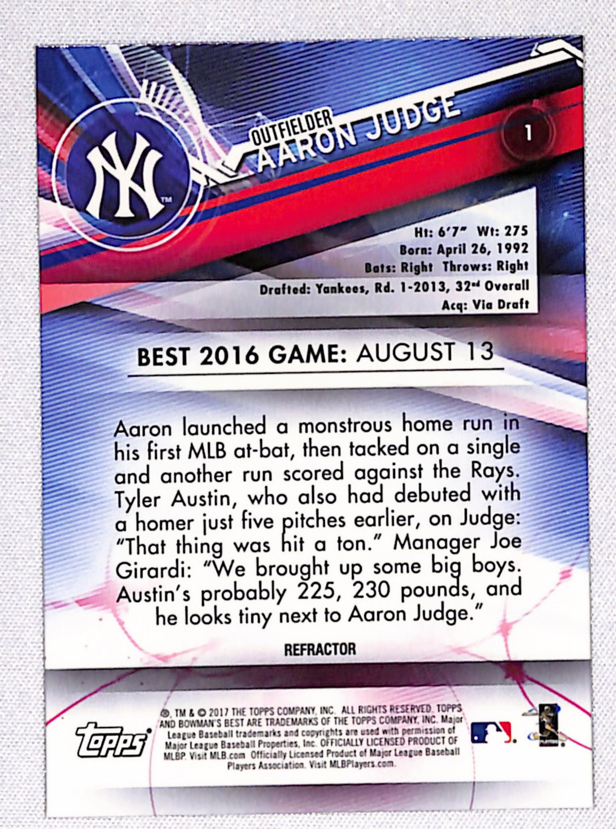 Aaron Judge 2017 Bowman's Best Refractor #1