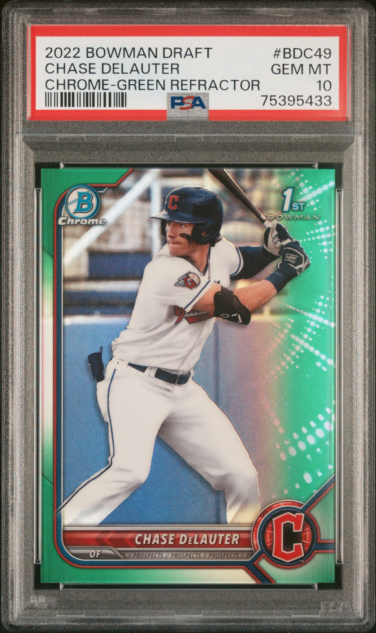 Chase DeLauter 2022 Bowman Draft Chrome Green Refractor #BDC-49 #/99 PSA 10
