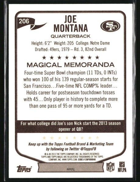Joe Montana 2013 Topps Magic #206