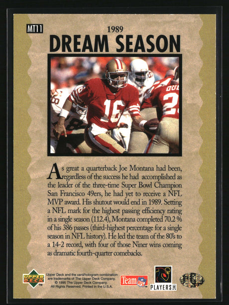 Joe Montana 1995 Upper Deck Joe Montana Trilogy #MT11
