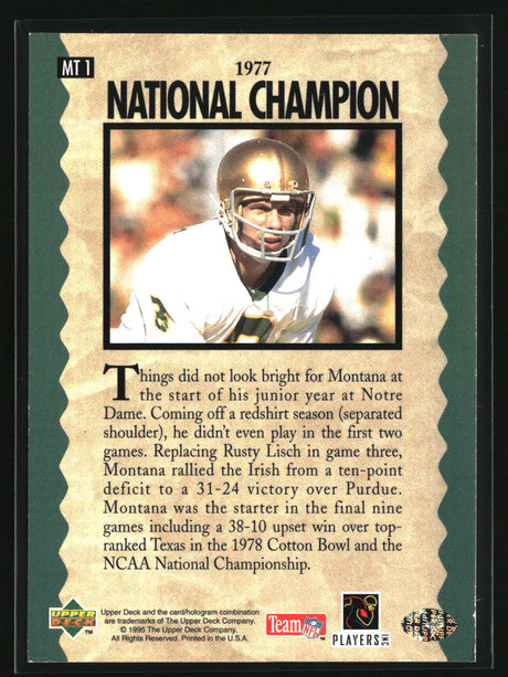 Joe Montana 1995 Collector's Choice Joe Montana Trilogy #MT1