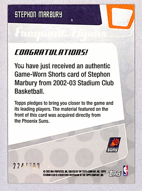 Stephon Marbury 2002-03 Stadium Club Frequent Flyers Relics #FF-SM #/700