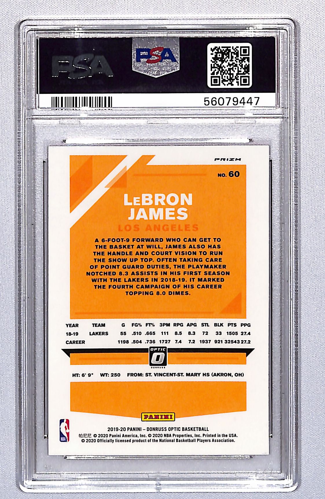 LeBron James 2019-20 Donruss Optic Hyper Pink #60 PSA 10