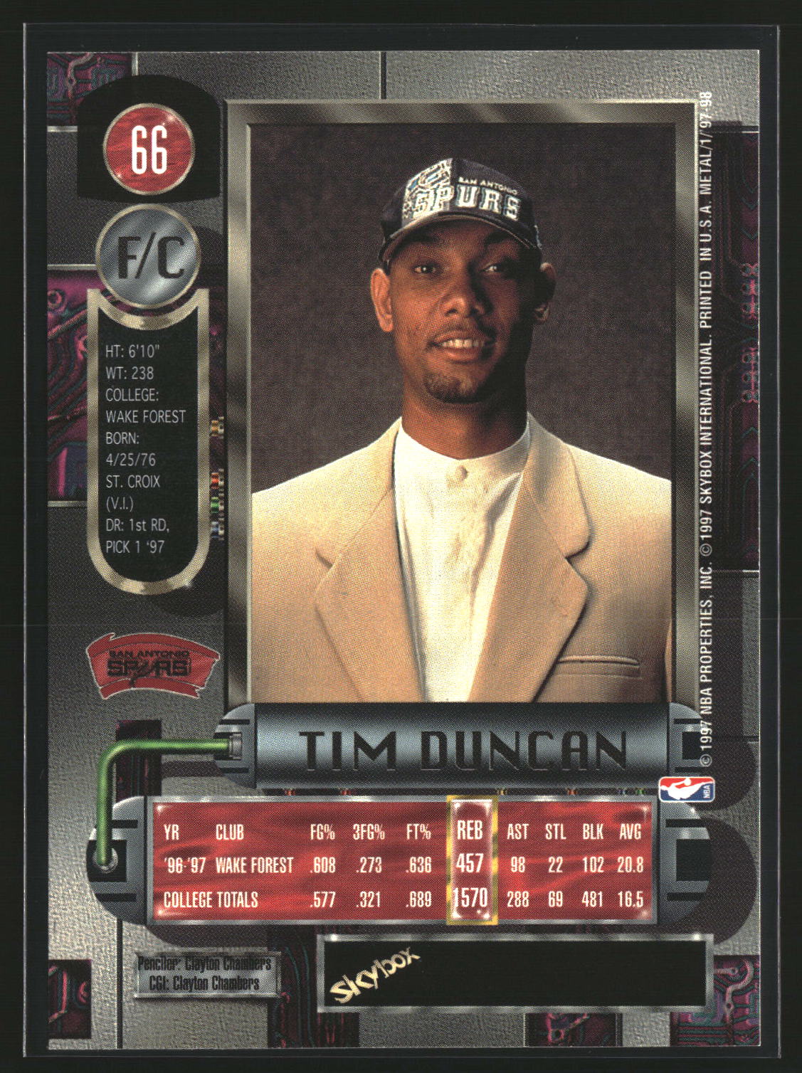 Tim Duncan 1997-98 Metal Universe #66