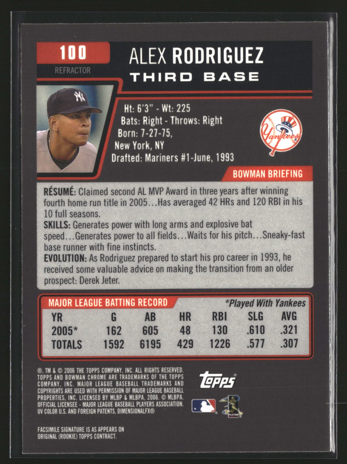 Alex Rodriguez 2006 Bowman Chrome Refractors #100