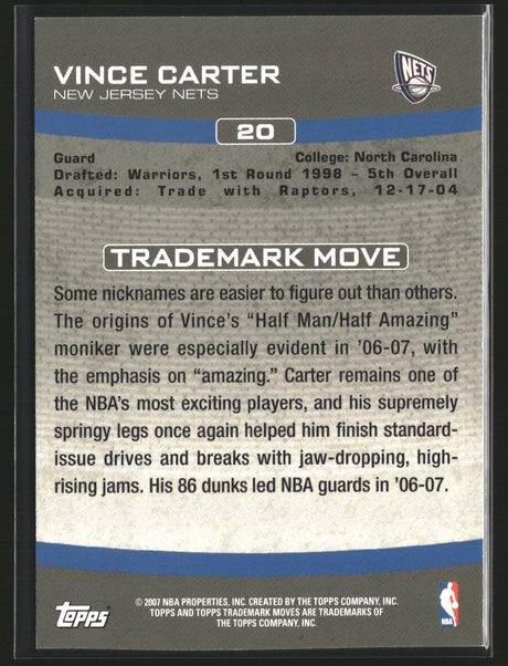 Vince Carter 2007-08 Topps Trademark Moves Orange #20 #/399