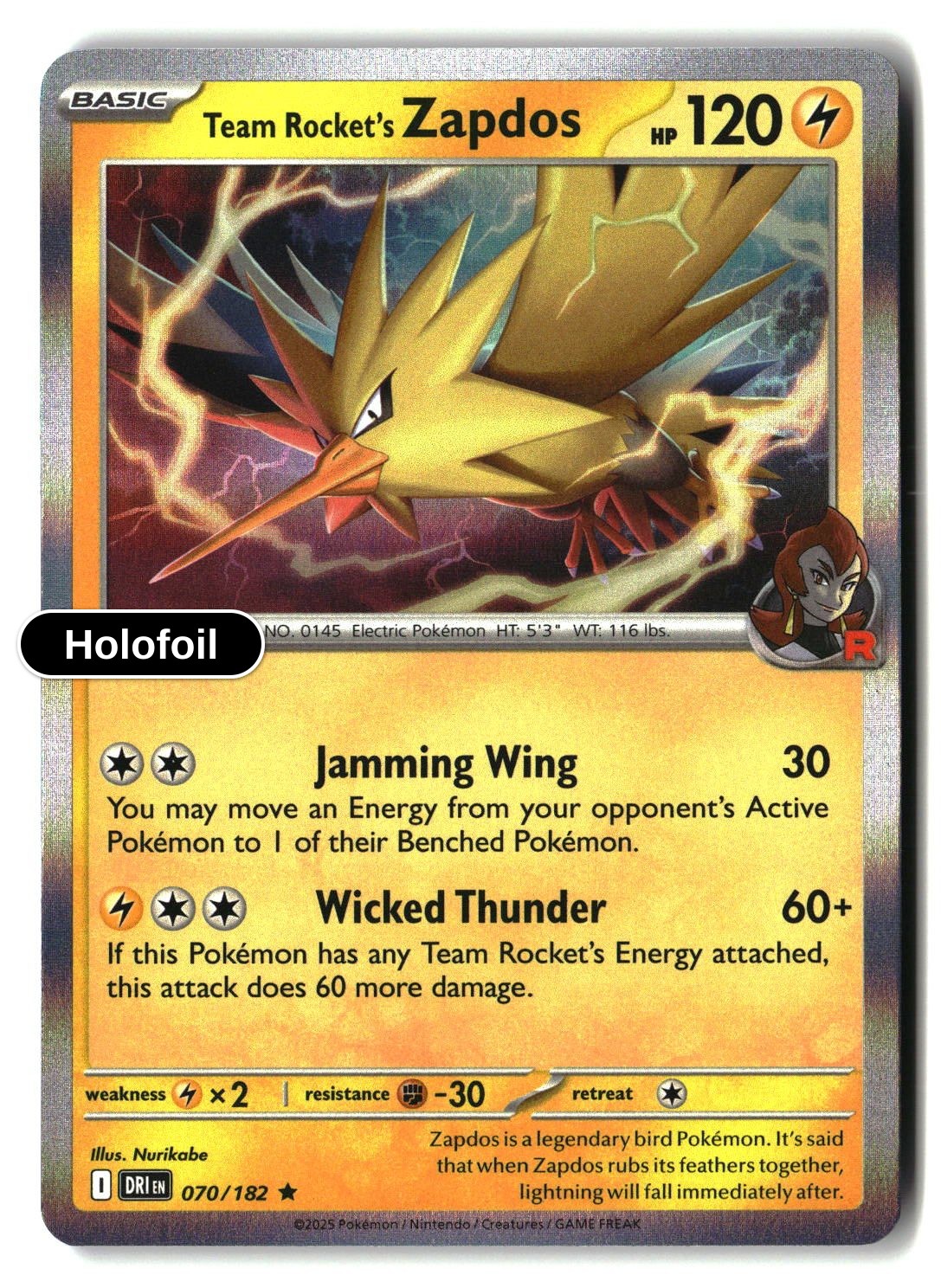 Team Rocket's Zapdos - 070/182 - [DRI - SV10: Destined Rivals] - Holofoil