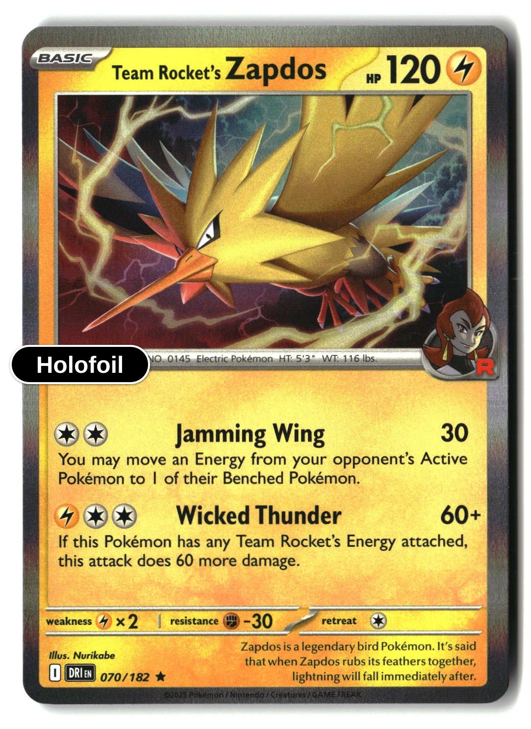 Team Rocket's Zapdos - 070/182 - [DRI - SV10: Destined Rivals] - Holofoil