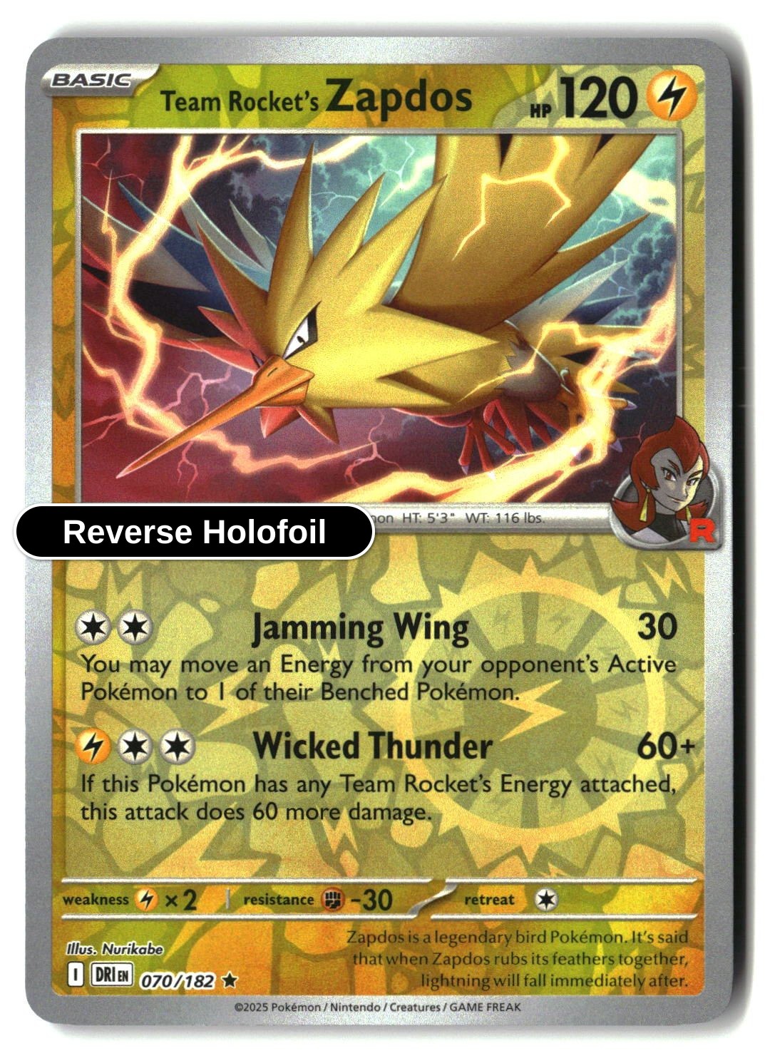 Team Rocket's Zapdos - 070/182 - [DRI - SV10: Destined Rivals] - Reverse Holofoil