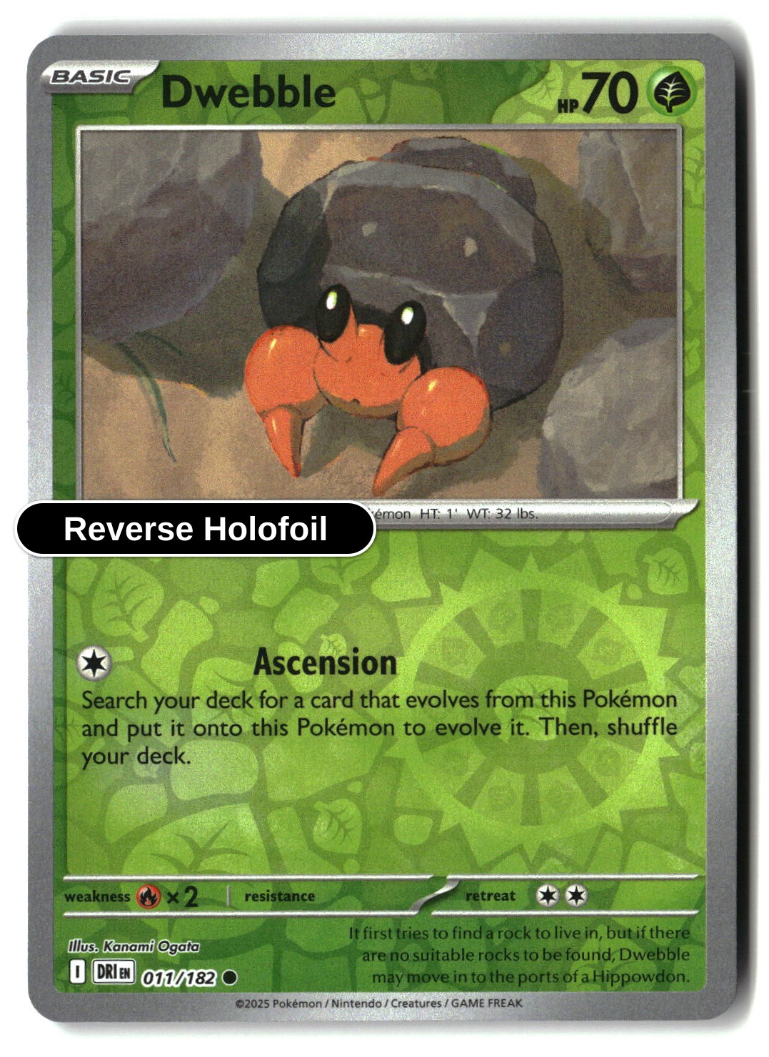Dwebble - 011/182 - [DRI - SV10: Destined Rivals] - Reverse Holofoil