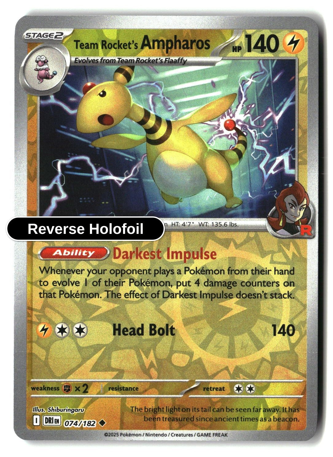 Team Rocket's Ampharos - 074/182 - [DRI - SV10: Destined Rivals] - Reverse Holofoil