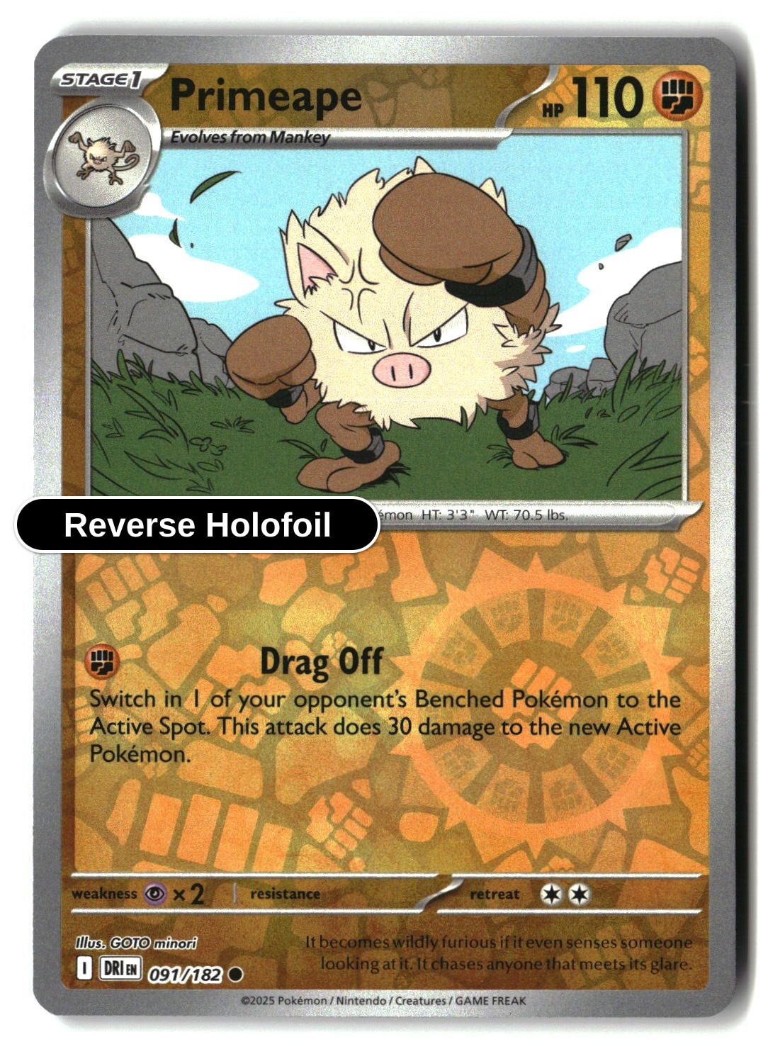 Primeape - 091/182 - [DRI - SV10: Destined Rivals] - Reverse Holofoil