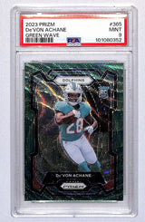 De'Von Achane 2023 Panini Prizm Green Wave #365 PSA 9