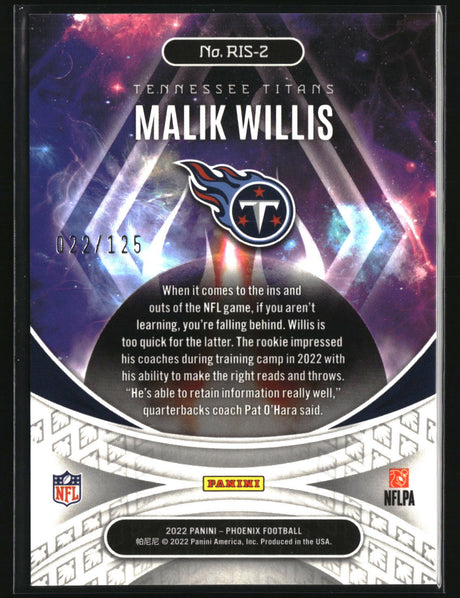 Malik Willis 2022 Panini Phoenix Rookie Rising Purple #RIS-2 #/125