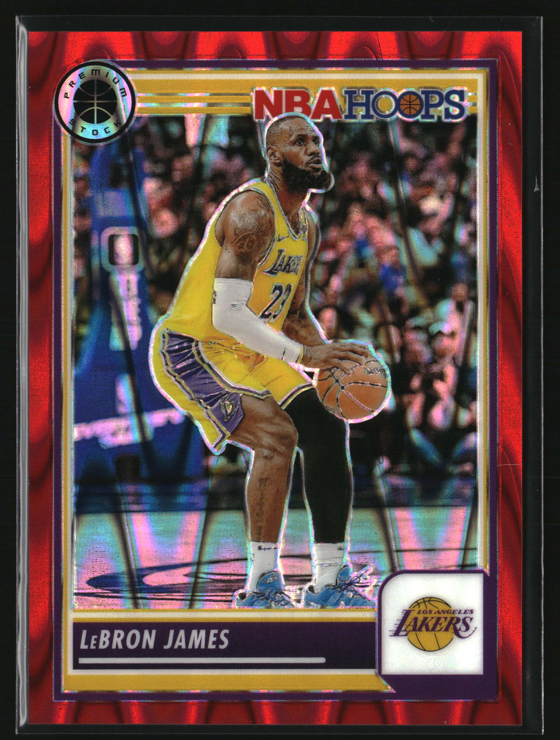 LeBron James 2023-24 Hoops Premium Stock Red Seismic Prizm #149 #/199