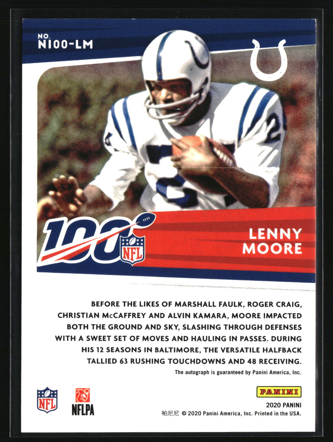 Lenny Moore 2020 Panini Illusions 2020 NFL 100 Signatures #N100-LM